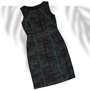 David Meister tweed colourful career dress